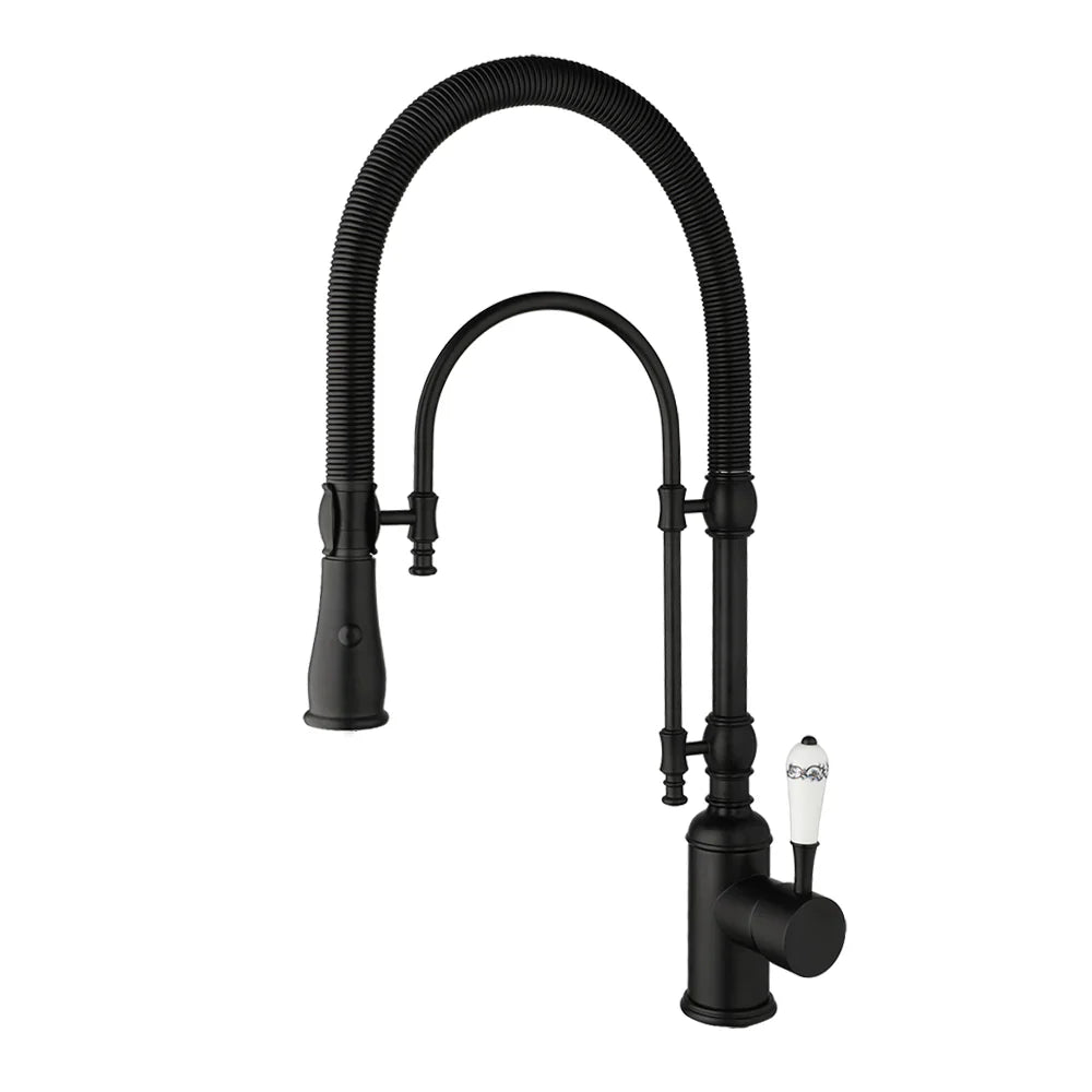 Robinet cuisine évier douchette rétro poignée céramique - Noir - Laiton