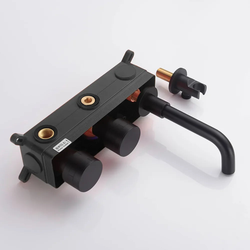 Robinet baignoire salle de bain minimaliste mural encastrable douchette - Noir - Laiton