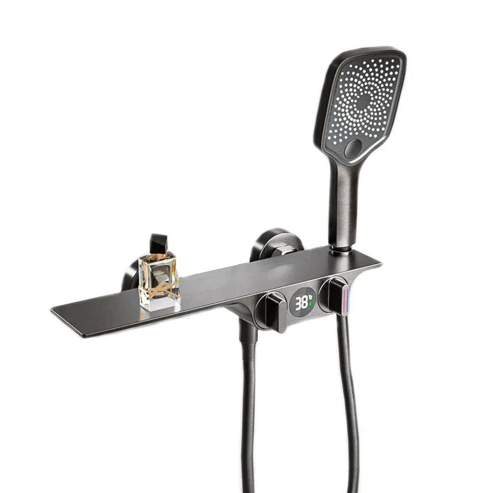 Robinet baignoire salle de bain cascade douchette affichage numérique - Argenté - Laiton