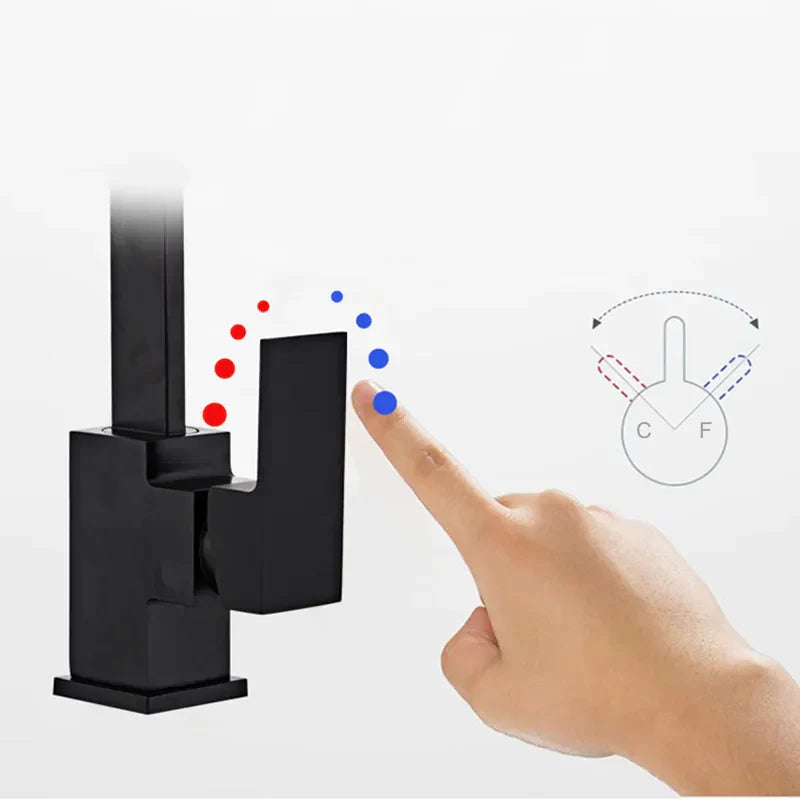 Robinet évier cuisine plat fin mitigeur rectangulaire - Noir - Laiton