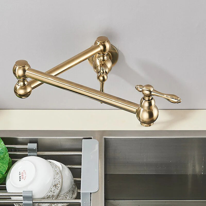 Robinet cuisine évier rabattable rétro mural encastrable - Doré - Laiton
