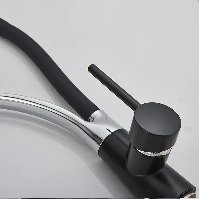 Robinet évier cuisine tuyau noir douchette mitigeur - Noir - Laiton