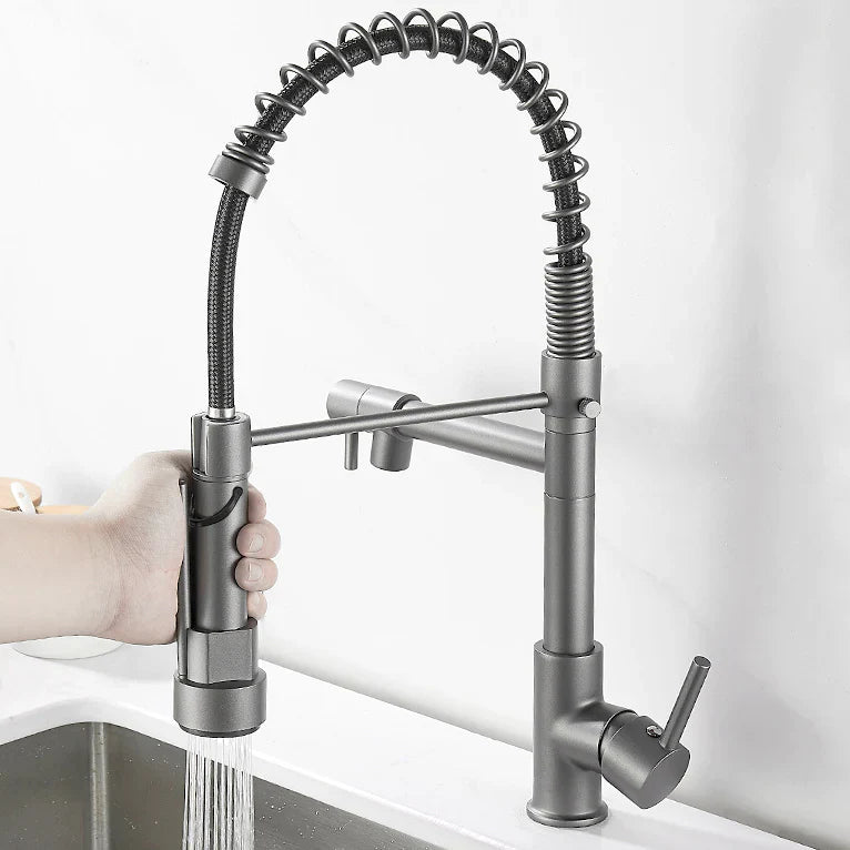 Robinet double cuisine évier douchette mitigeur bicolore - Argenté / Noir - Laiton