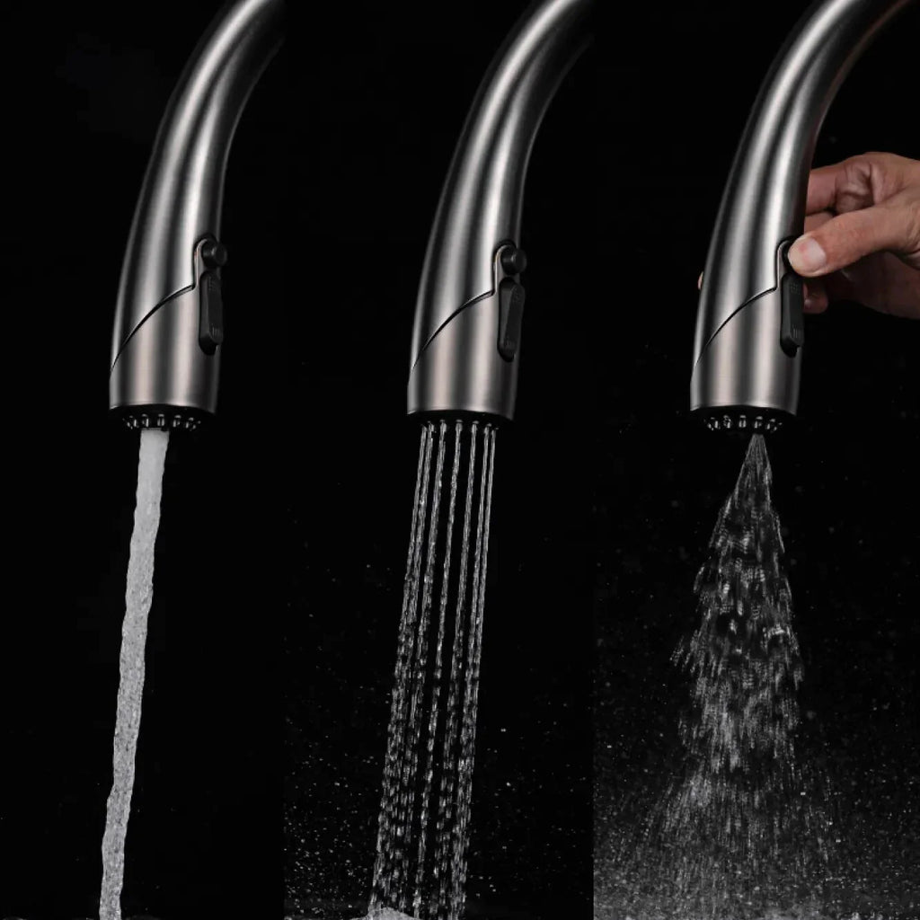 Robinet évier cuisine design moderne flexible douchette - Argenté - Laiton