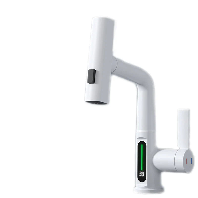 Robinet évier affichage température numérique flexible cascade - Blanc