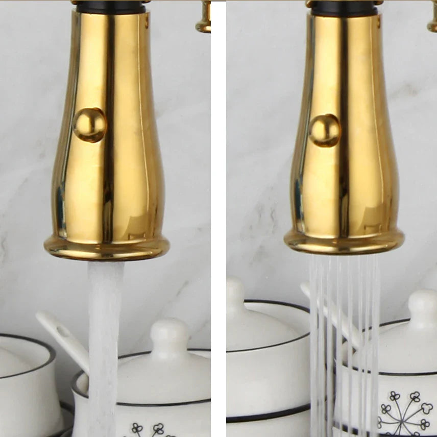 Robinet cuisine évier douchette rétro poignée céramique - Doré - Laiton