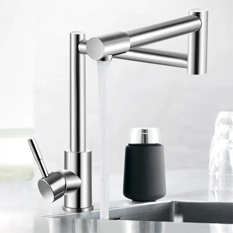 Robinet évier cuisine bec pivotant mitigeur rétractable - Argenté