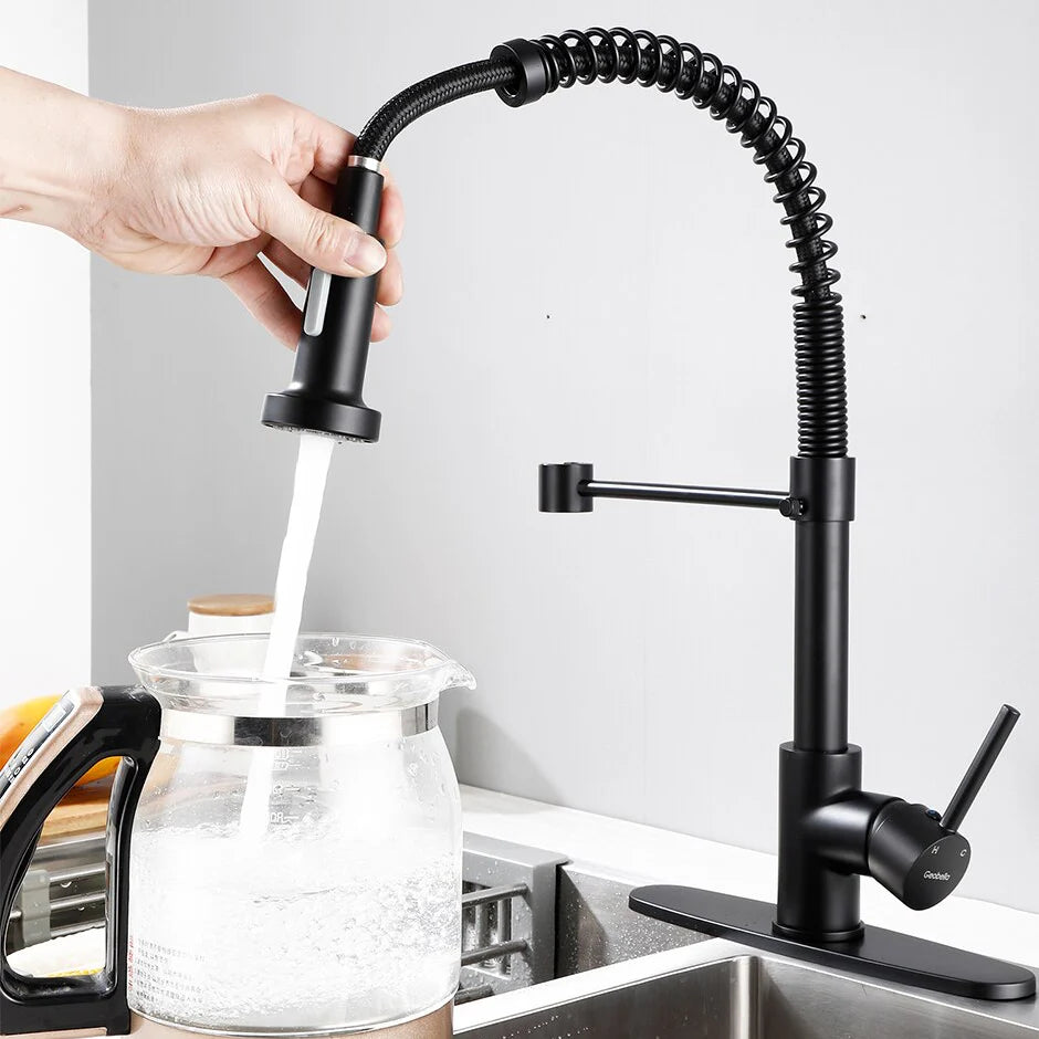 Robinet douchette cuisine évier - Noir mat - Laiton