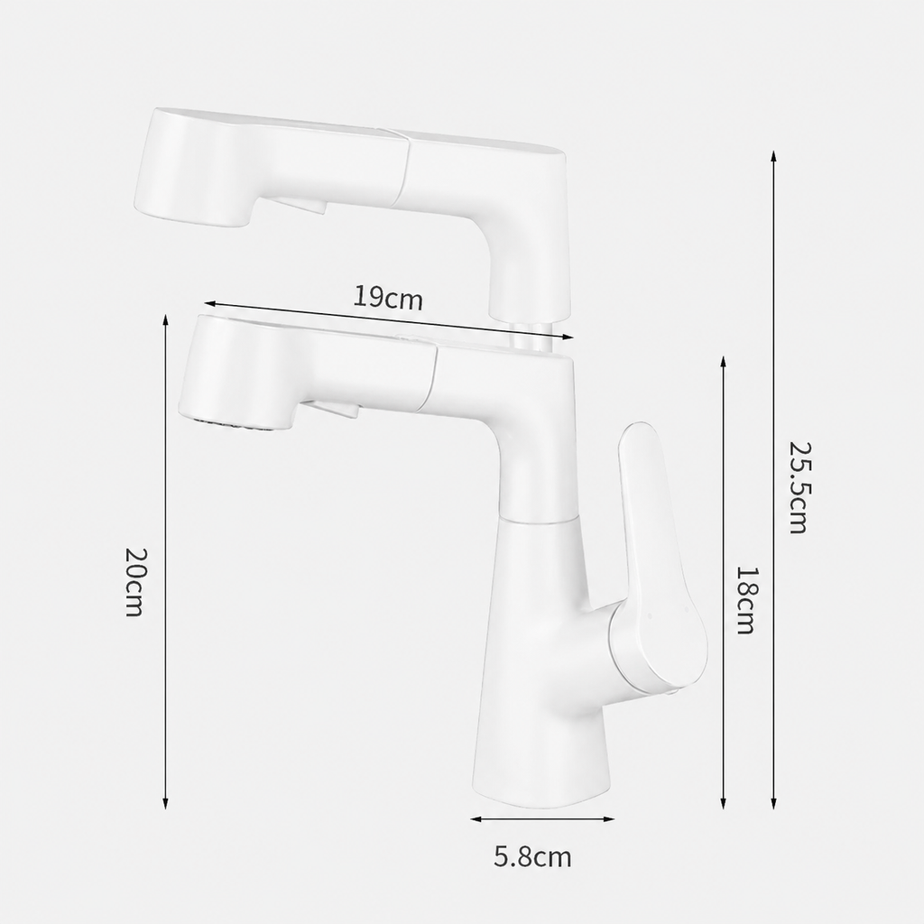 Robinet évier cuisine flexible douchette hauteur réglable - Blanc