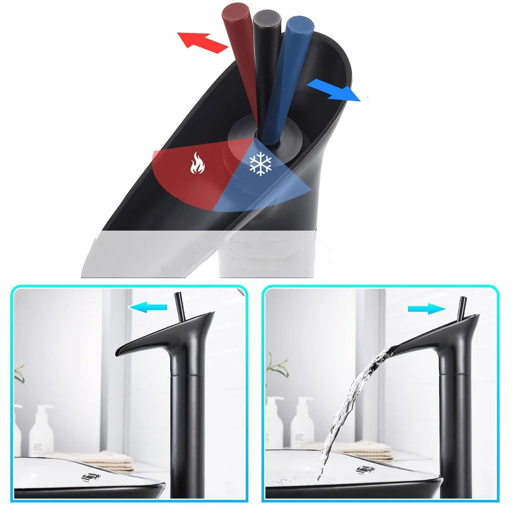 Robinet salle de bain lavabo bambou cascade - Noir - Laiton