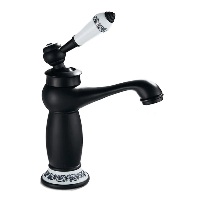 Robinet lavabo salle de bain rétro poignée céramique - Noir - Laiton