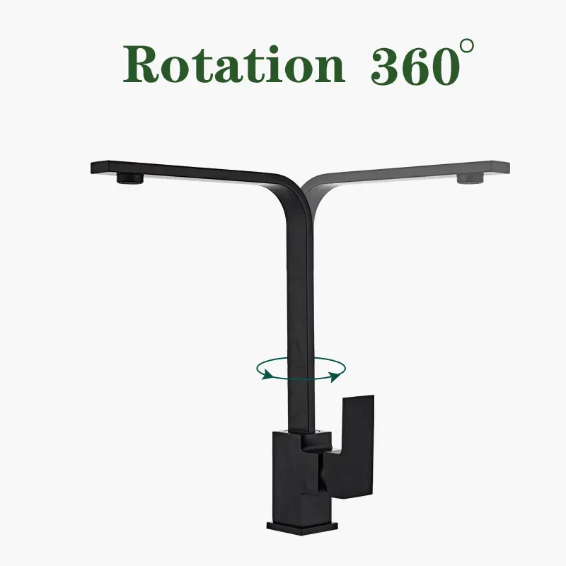 Robinet évier cuisine plat fin mitigeur rectangulaire - Noir - Laiton