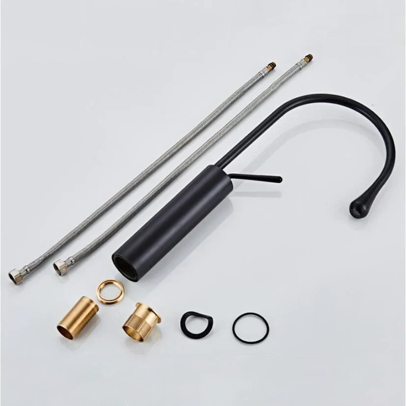 Robinet salle de bain lavabo design arrondi goutte - Noir - Laiton