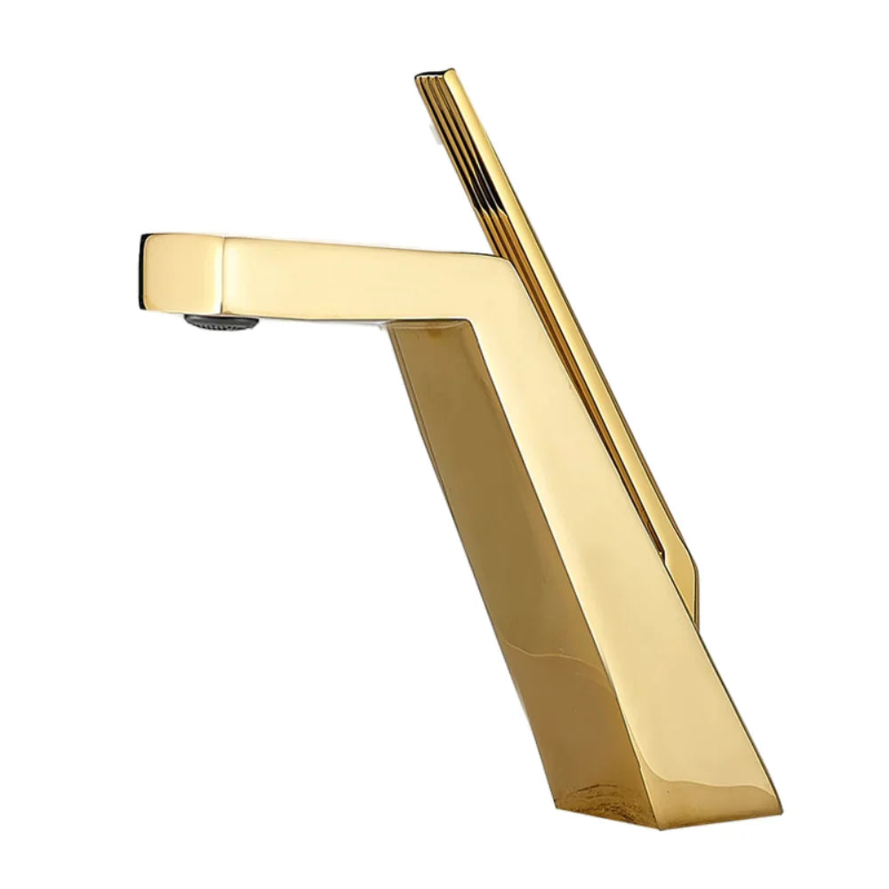 Robinet salle de bain lavabo mitigeur design contemporain - Doré