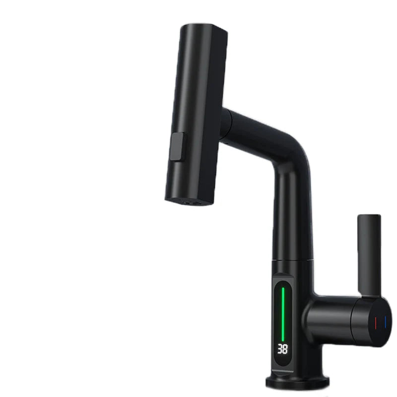 Robinet évier affichage température numérique flexible cascade - Noir