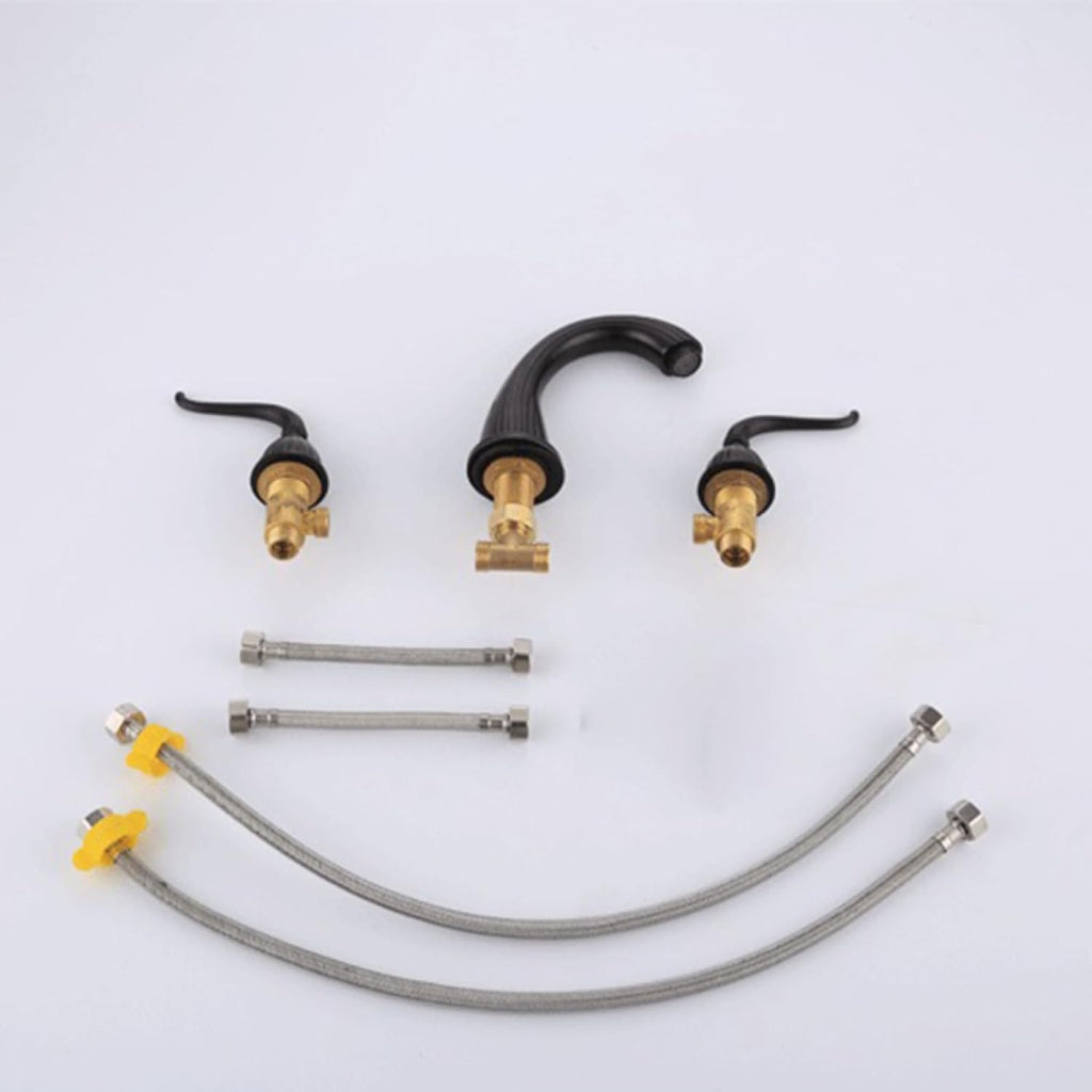 Robinet salle de bain rétro classique double poignées - Noir - Laiton