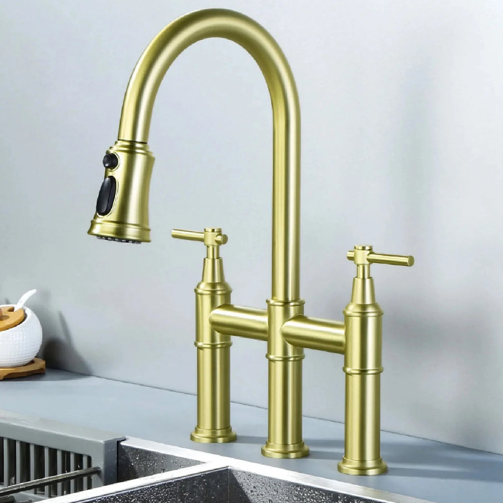 Robinet évier cuisine rétro flexible douchette - Doré - Laiton