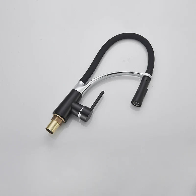 Robinet évier cuisine tuyau noir douchette mitigeur - Noir - Laiton