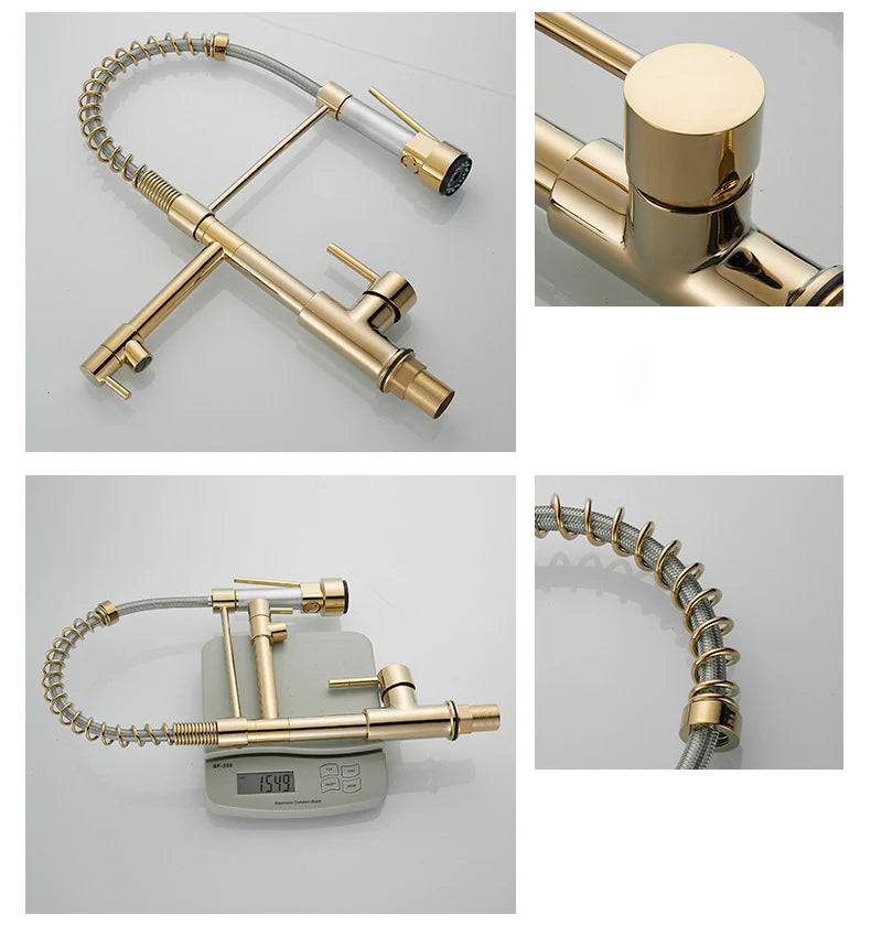 Robinet double cuisine évier douchette mitigeur bicolore - Doré / Argenté - Laiton