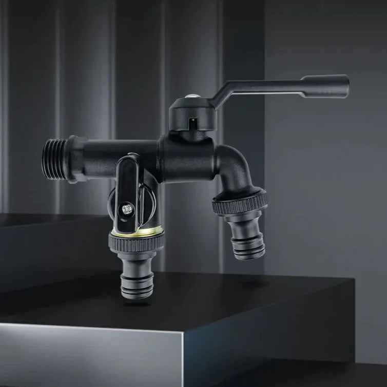 Robinet extérieur de jardin antigel 2 sorties - Noir - Laiton