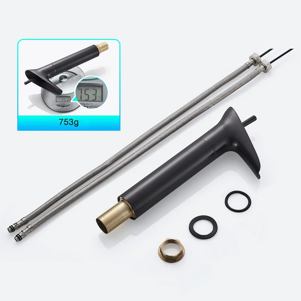 Robinet salle de bain lavabo bambou cascade - Noir - Laiton