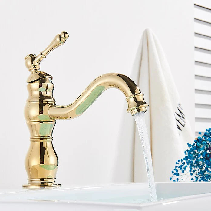 Robinet salle de bain lavabo vintage mitigeur rétro - Doré - Laiton