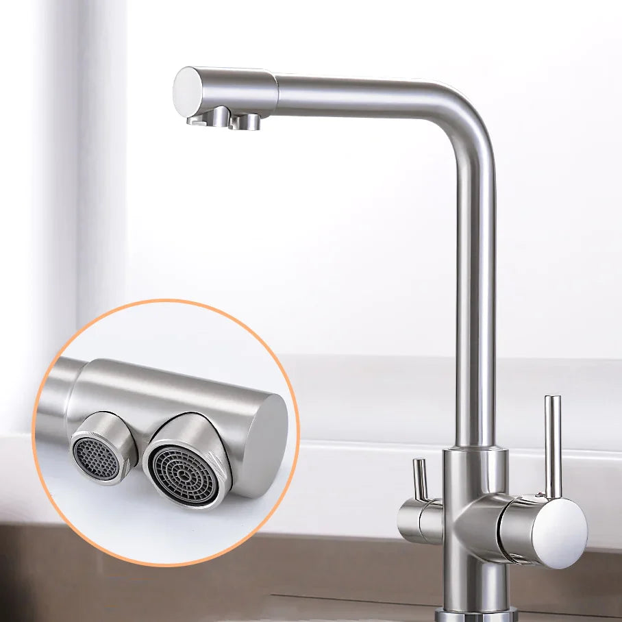 Robinet cuisine évier purificateur d’eau 3 voies - Argenté - Laiton