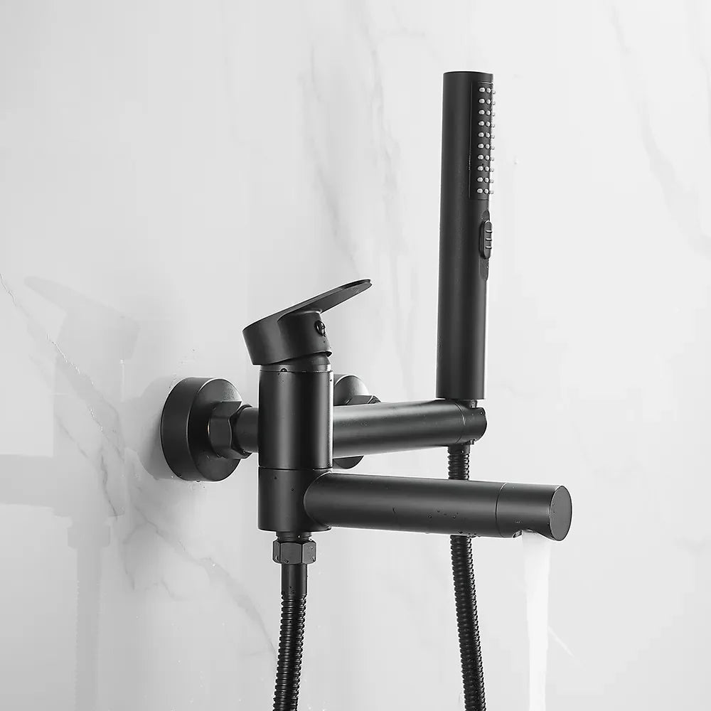 Robinet baignoire salle de bain design moderne douchette - Noir - Laiton