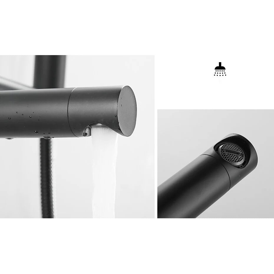 Robinet baignoire salle de bain design moderne douchette - Noir - Laiton