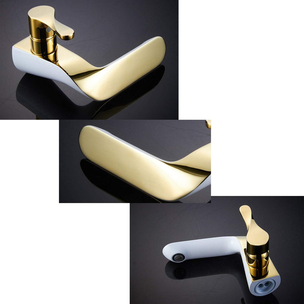 Robinet lavabo salle de bain moderne bicolore - Blanc Doré - Laiton