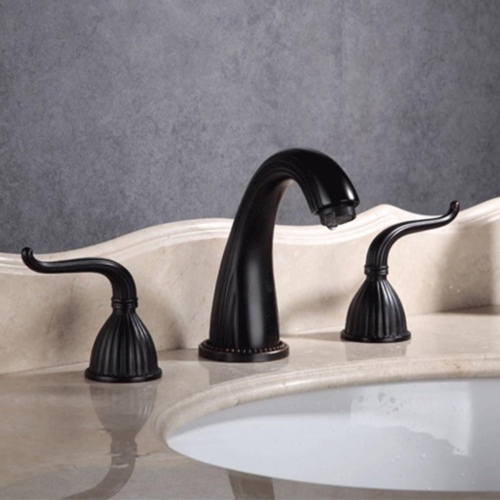 Robinet salle de bain rétro classique double poignées - Noir - Laiton