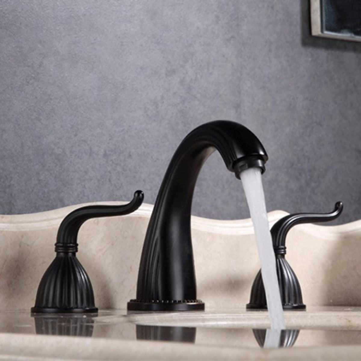 Robinet salle de bain rétro classique double poignées - Noir - Laiton