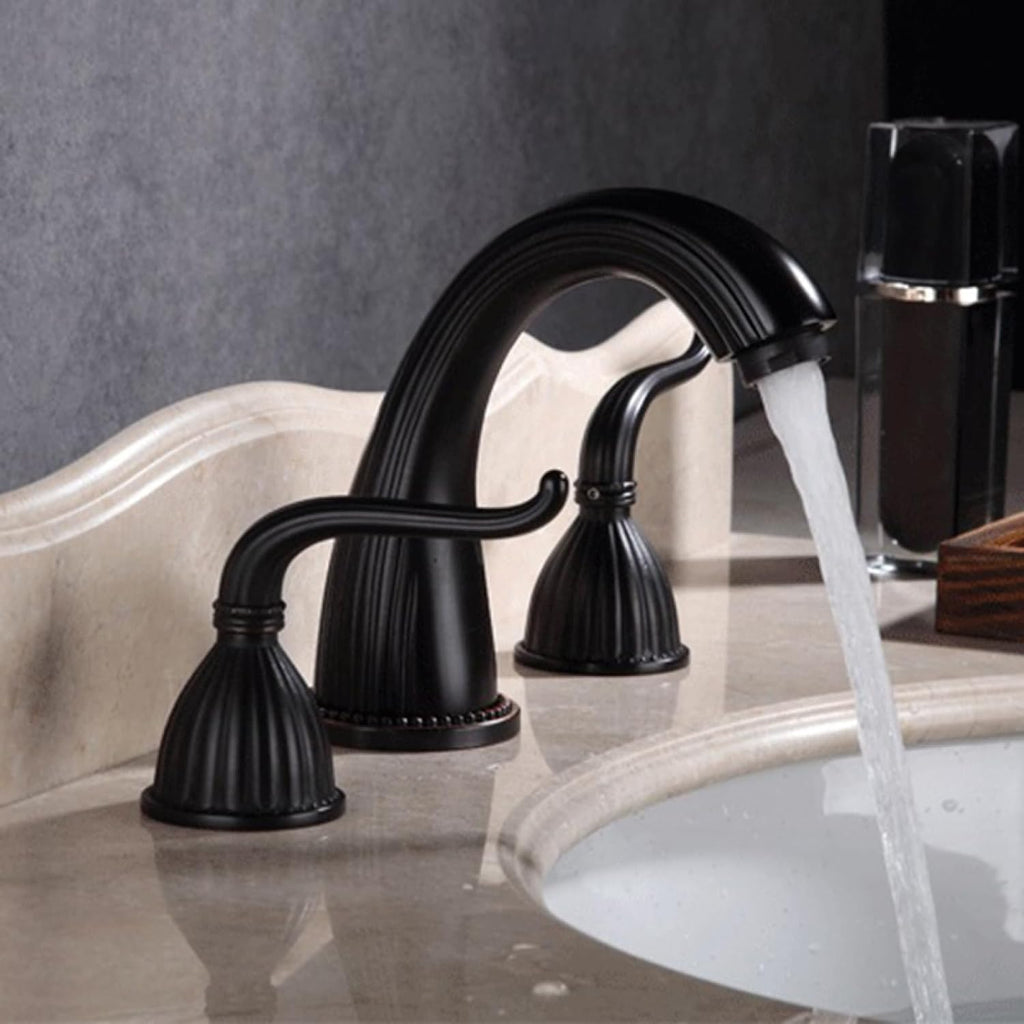 Robinet salle de bain rétro classique double poignées - Noir - Laiton