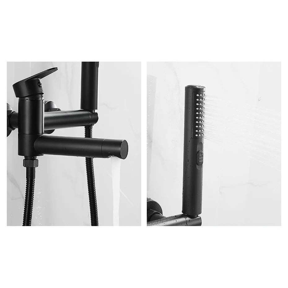 Robinet baignoire salle de bain design moderne douchette - Noir - Laiton