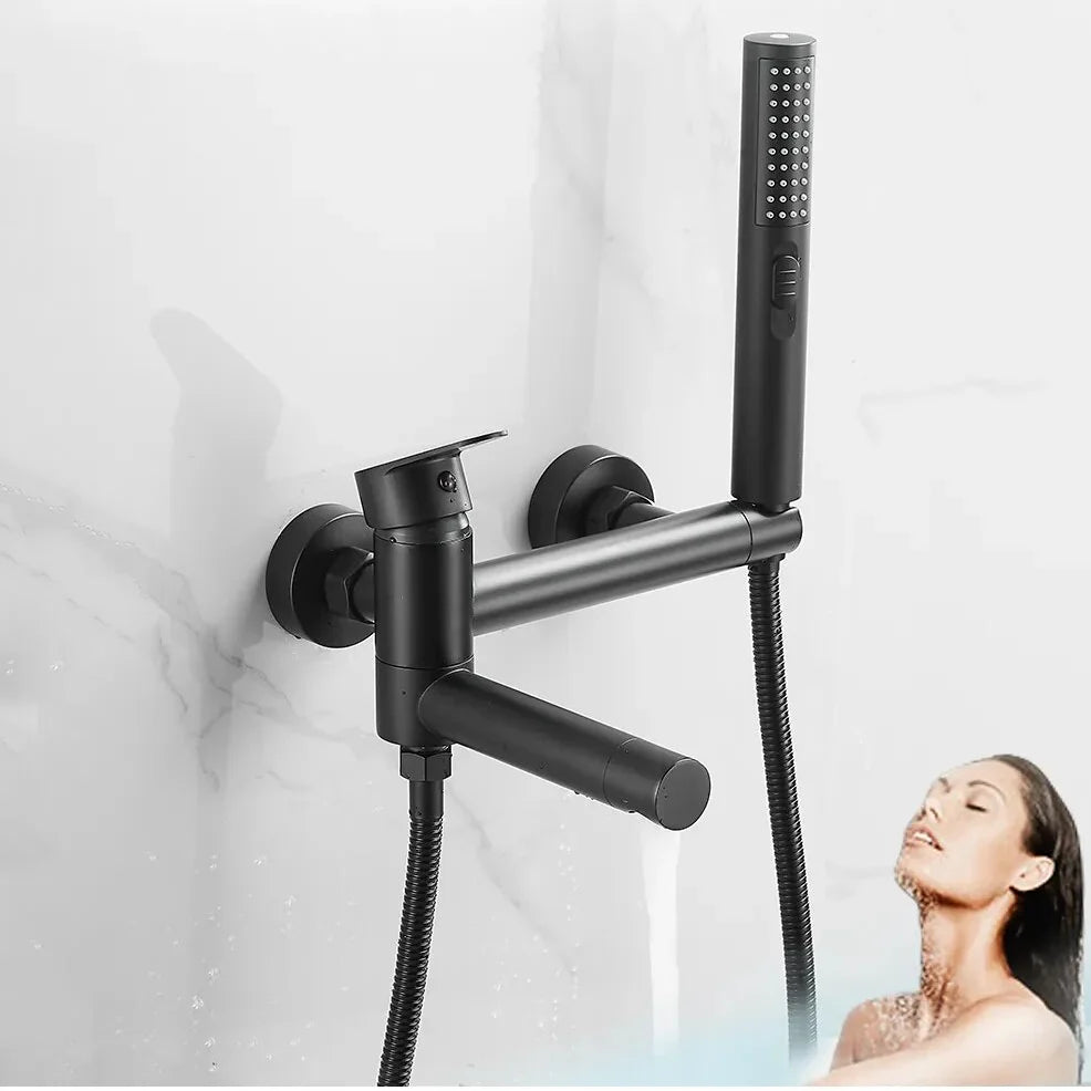 Robinet baignoire salle de bain design moderne douchette - Noir - Laiton