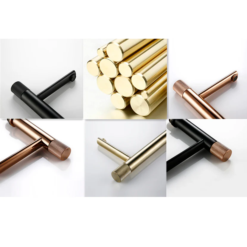 Robinet lavabo salle de bain poignée ronde travaillée - Noir - Laiton