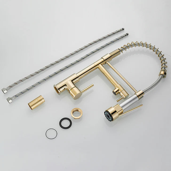 Robinet double cuisine évier douchette mitigeur bicolore - Doré / Argenté - Laiton