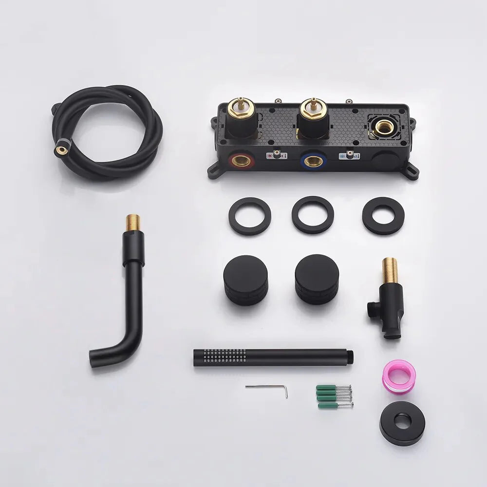 Robinet baignoire salle de bain minimaliste mural encastrable douchette - Noir - Laiton