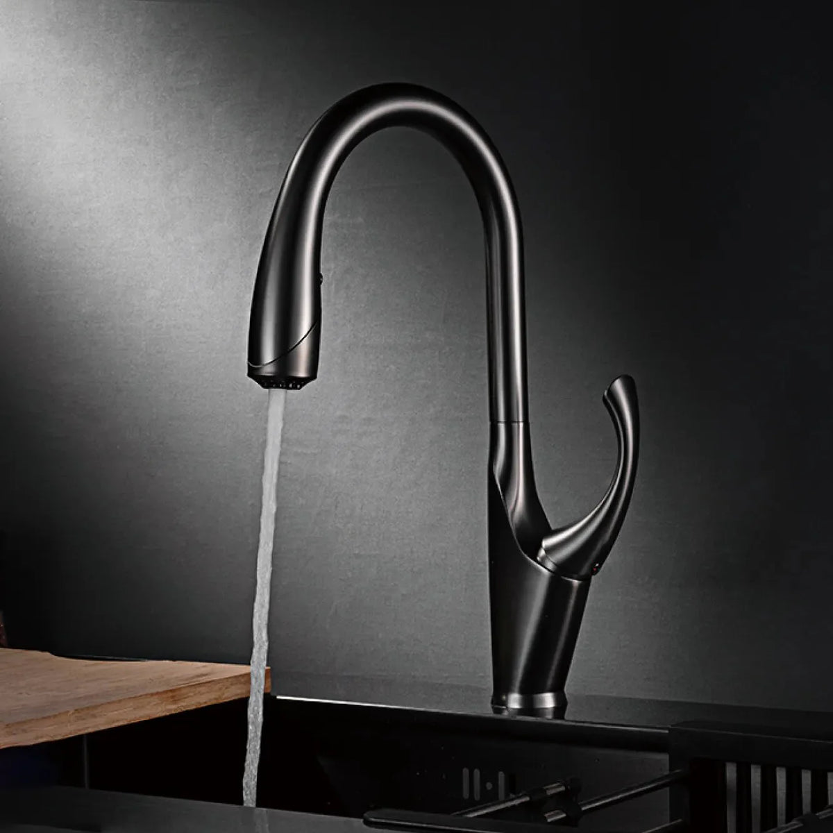 Robinet évier cuisine design moderne flexible douchette - Noir - Laiton