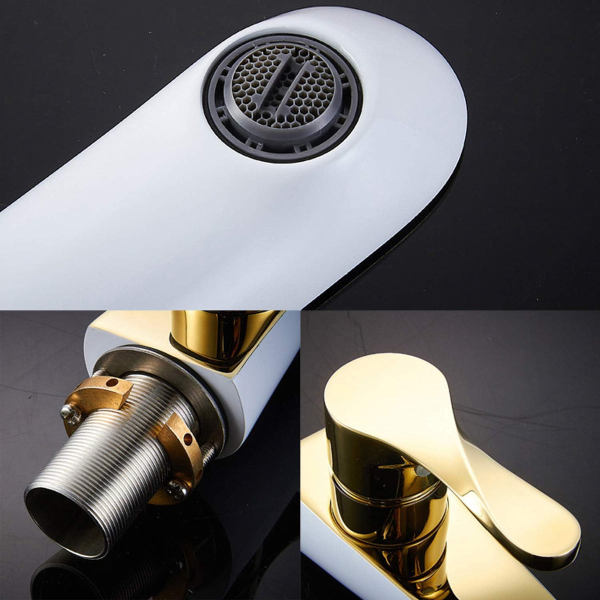 Robinet lavabo salle de bain moderne bicolore - Blanc Doré - Laiton