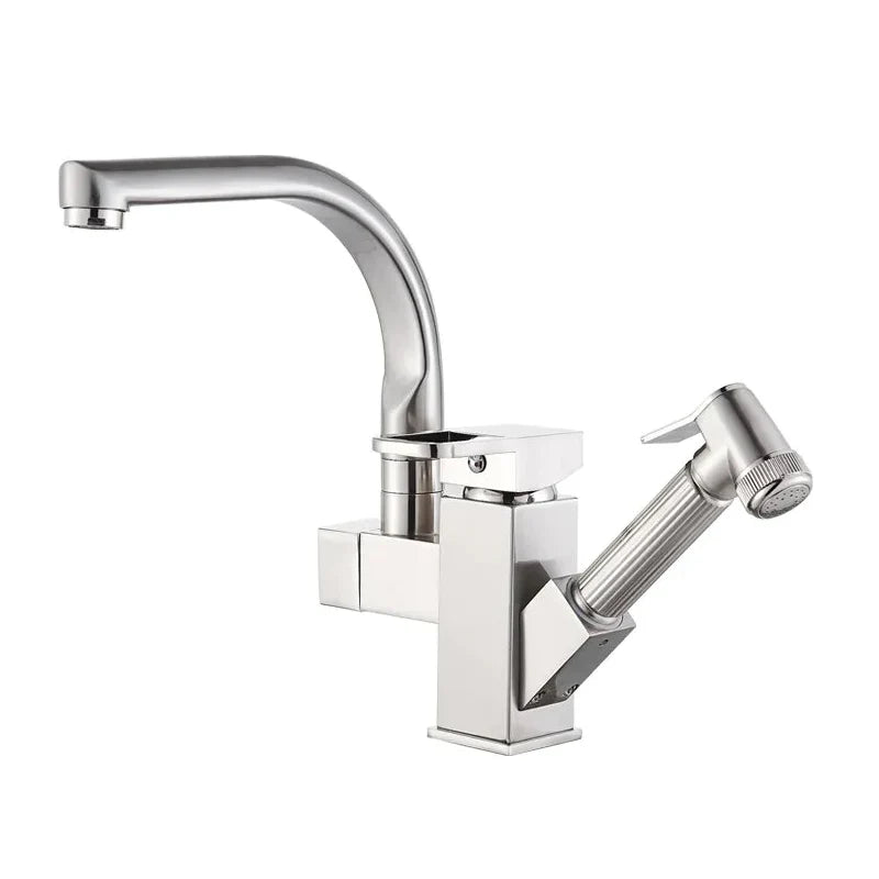 Robinet évier cuisine design mitigeur flexible douchette pistolet - Argenté - Laiton