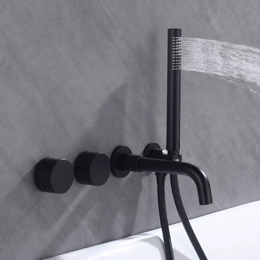 Robinet baignoire salle de bain minimaliste mural encastrable douchette - Noir - Laiton