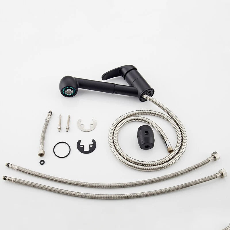 Robinet cuisine évier mitigeur flexible multijet - Noir mat - Laiton