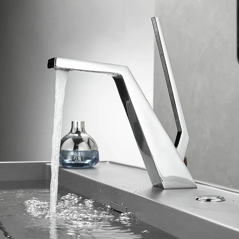 Robinet salle de bain lavabo mitigeur design contemporain - Argenté