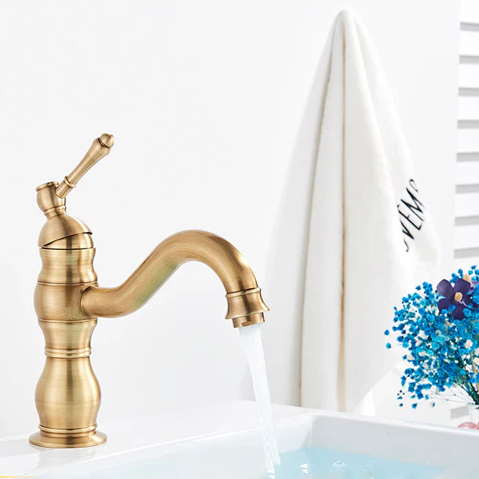 Robinet salle de bain lavabo vintage mitigeur rétro - Doré - Laiton