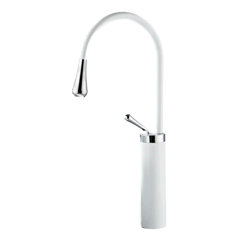Robinet salle de bain lavabo design arrondi goutte - Blanc - Laiton