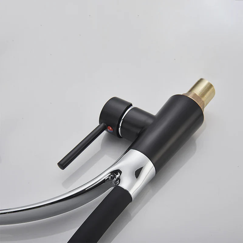 Robinet évier cuisine tuyau noir douchette mitigeur - Noir - Laiton