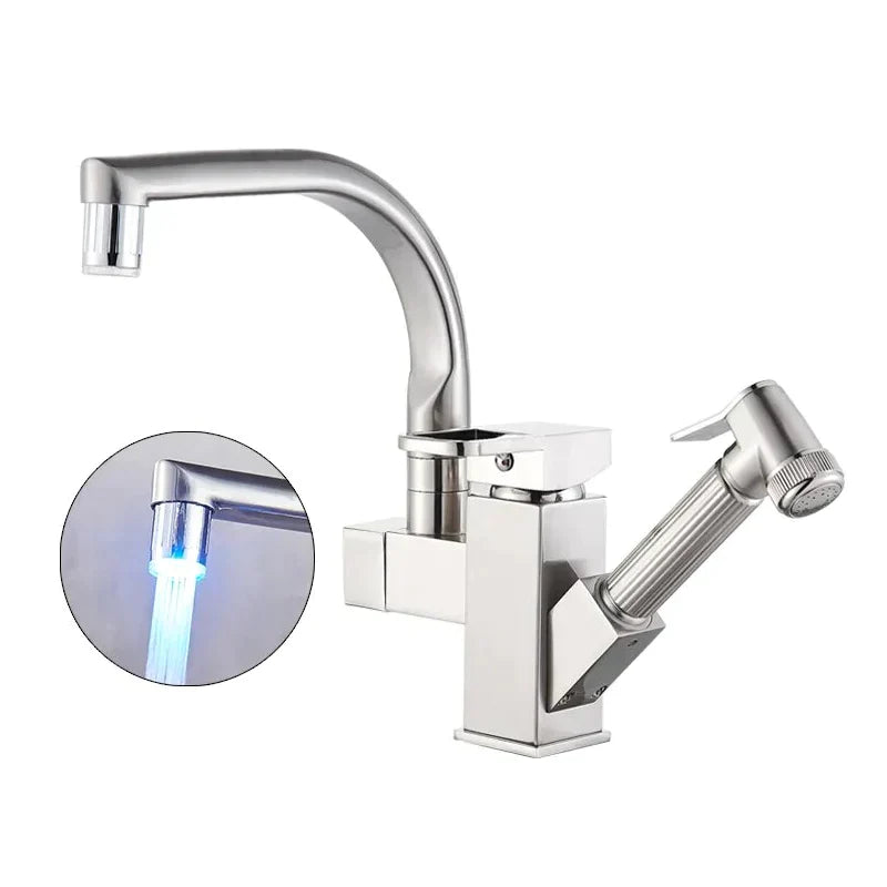 Robinet évier cuisine design mitigeur led flexible douchette pistolet - Argenté - Laiton