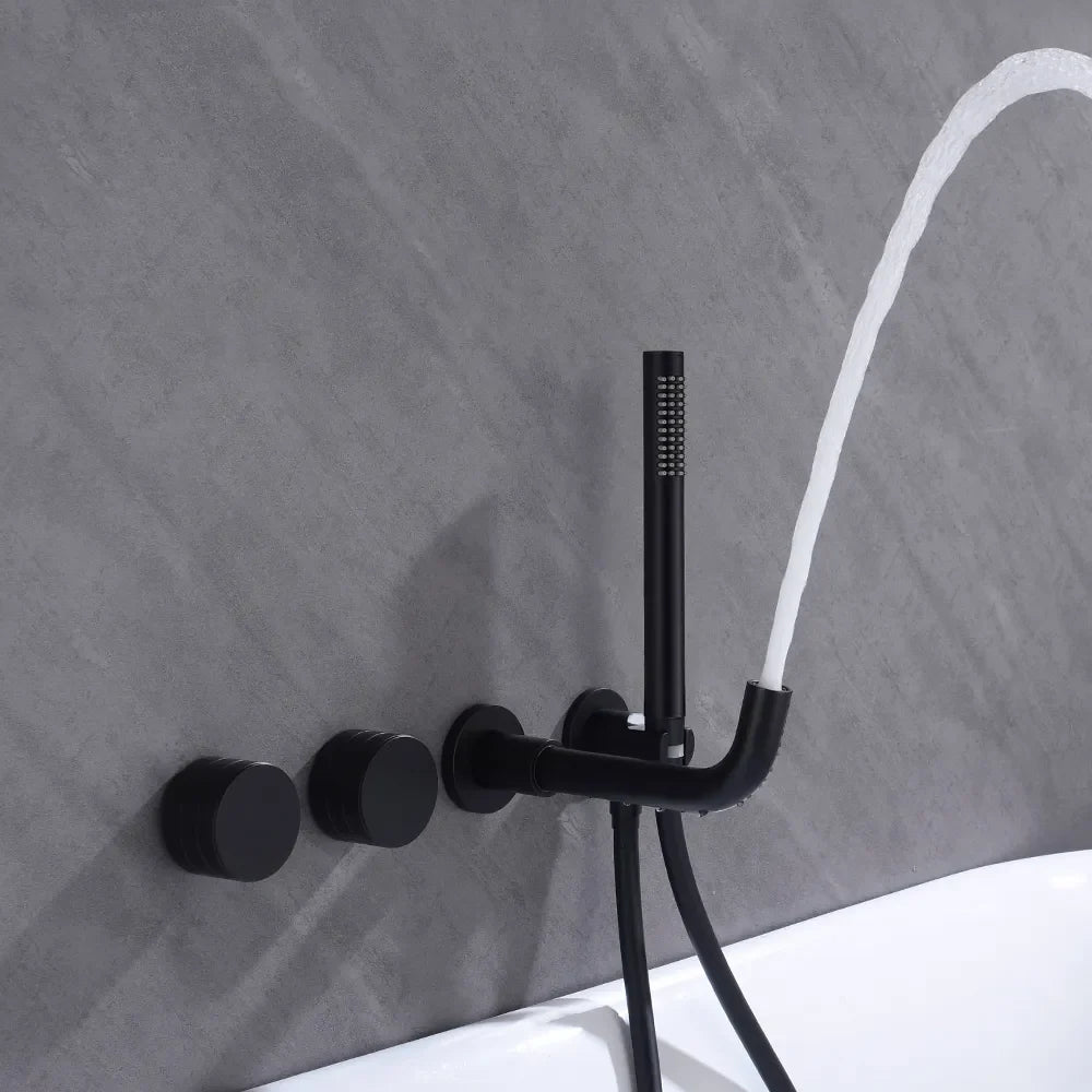Robinet baignoire salle de bain minimaliste mural encastrable douchette - Noir - Laiton