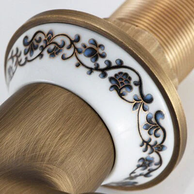 Robinet cuisine évier antique avec céramique fleur vintage - Doré